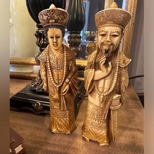 Vintage Asian Emperor & Empress Figurines – Pair – Chinoiserie Décor